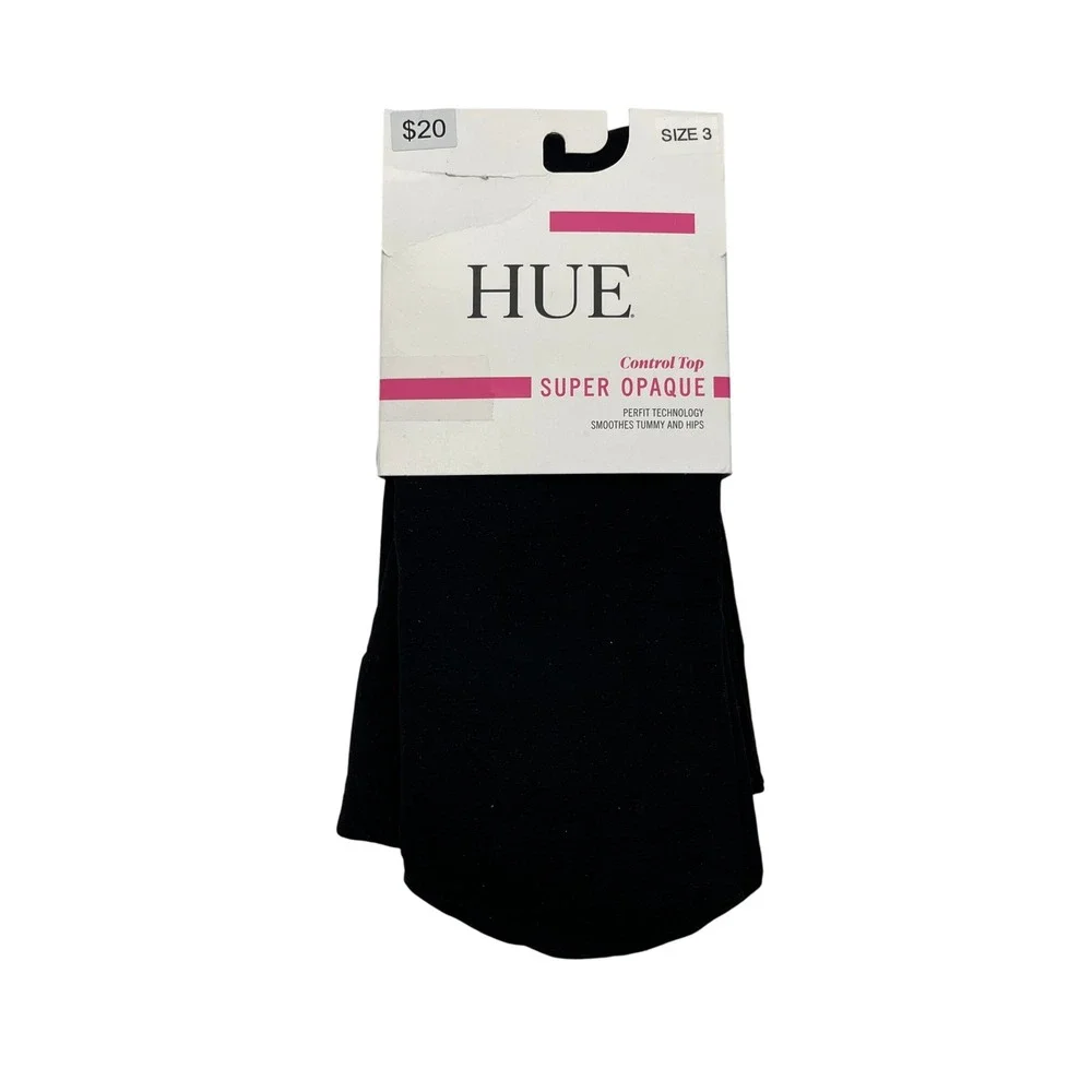 HUE Tights Womens Size 3 Black Super Opaque Control Top 66200 Hosiery Legwear